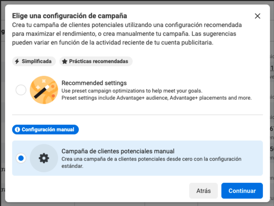 Configuración campaña Facebook Ads
